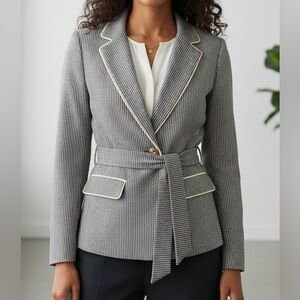 Apostrophe Cotton Striped Blazer Jacket With Belt